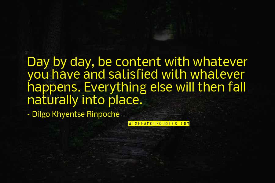 Gladdest Quotes By Dilgo Khyentse Rinpoche: Day by day, be content with whatever you Gladdest Quotes By Dilgo Khyentse Rinpoche: Day by day, be content with whatever you