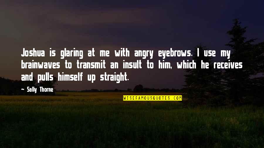 Glaring Quotes By Sally Thorne: Joshua is glaring at me with angry eyebrows.