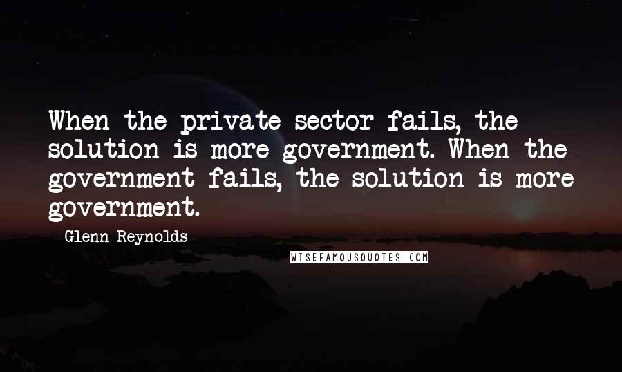 Glenn Reynolds quotes: When the private sector fails, the solution is more government. When the government fails, the solution is more government.