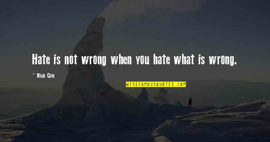Glennhaven Quotes By Nick Cole: Hate is not wrong when you hate what Glennhaven Quotes By Nick Cole: Hate is not wrong when you hate what