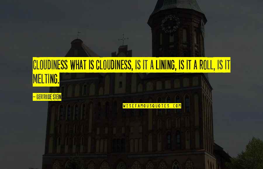 Glera Quotes By Gertrude Stein: Cloudiness what is cloudiness, is it a lining,