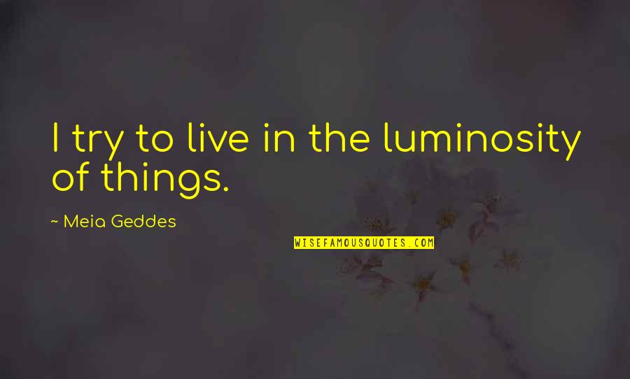 Globular Uterus Quotes By Meia Geddes: I try to live in the luminosity of Globular Uterus Quotes By Meia Geddes: I try to live in the luminosity of