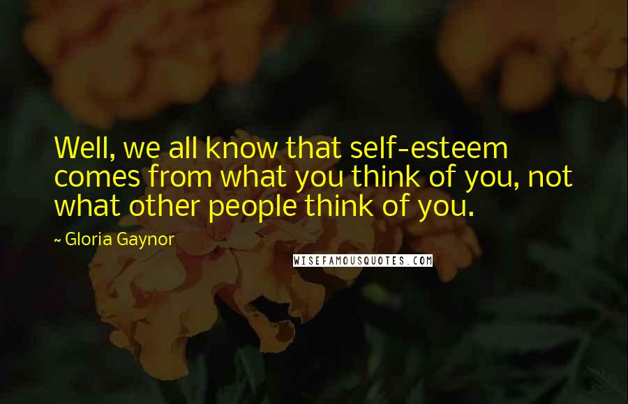 Gloria Gaynor quotes: Well, we all know that self-esteem comes from what you think of you, not what other people think of you. Gloria Gaynor quotes: Well, we all know that self-esteem comes from what you think of you, not what other people think of you.