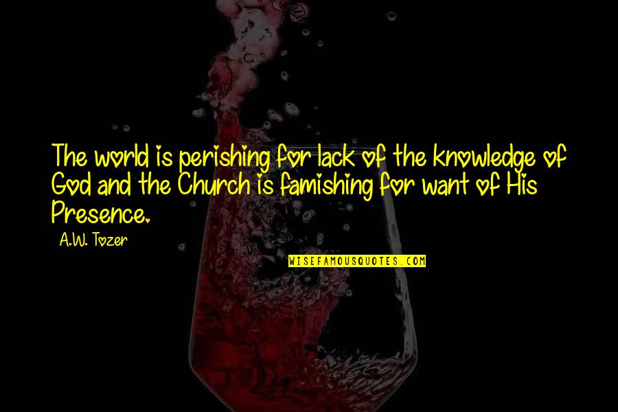 Glup Quotes By A.W. Tozer: The world is perishing for lack of the Glup Quotes By A.W. Tozer: The world is perishing for lack of the