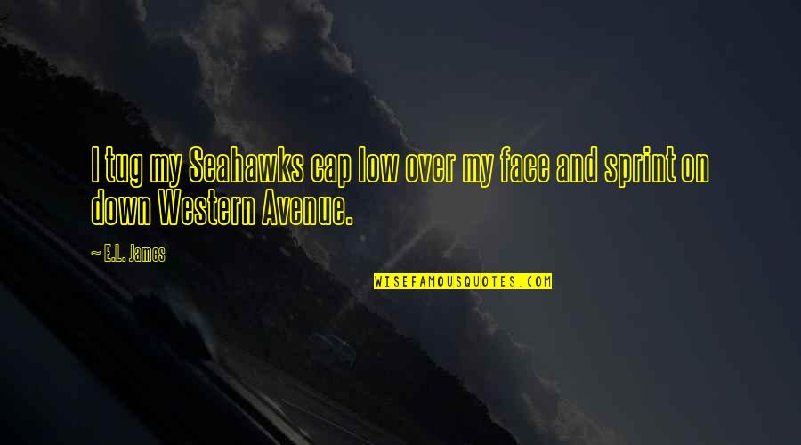 Gmit Courses Quotes By E.L. James: I tug my Seahawks cap low over my