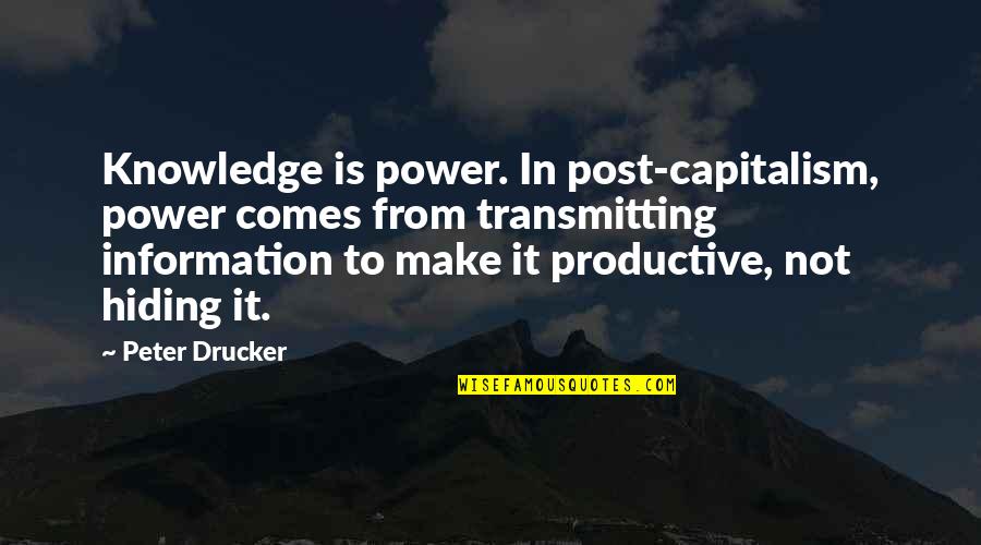Gniewko Quotes By Peter Drucker: Knowledge is power. In post-capitalism, power comes from Gniewko Quotes By Peter Drucker: Knowledge is power. In post-capitalism, power comes from