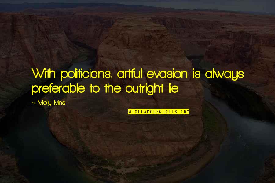 Go Stamp Quotes By Molly Ivins: With politicians, artful evasion is always preferable to
