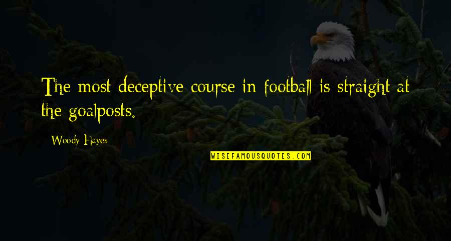 Goalposts Quotes By Woody Hayes: The most deceptive course in football is straight