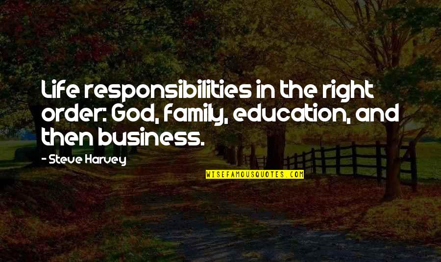 God And Education Quotes By Steve Harvey: Life responsibilities in the right order: God, family,