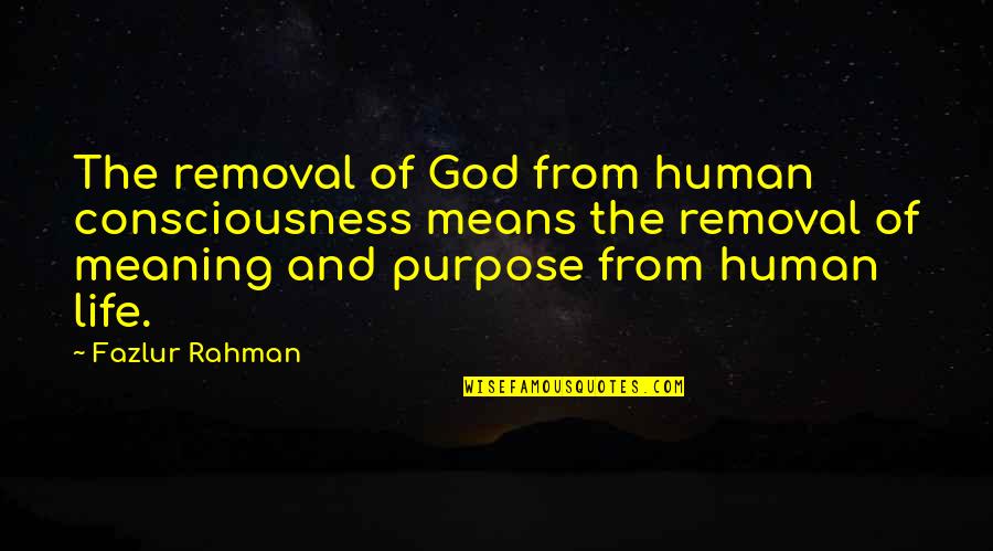 God And Purpose Quotes By Fazlur Rahman: The removal of God from human consciousness means God And Purpose Quotes By Fazlur Rahman: The removal of God from human consciousness means