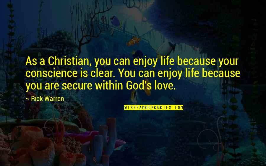 God Conscience Quotes By Rick Warren: As a Christian, you can enjoy life because God Conscience Quotes By Rick Warren: As a Christian, you can enjoy life because
