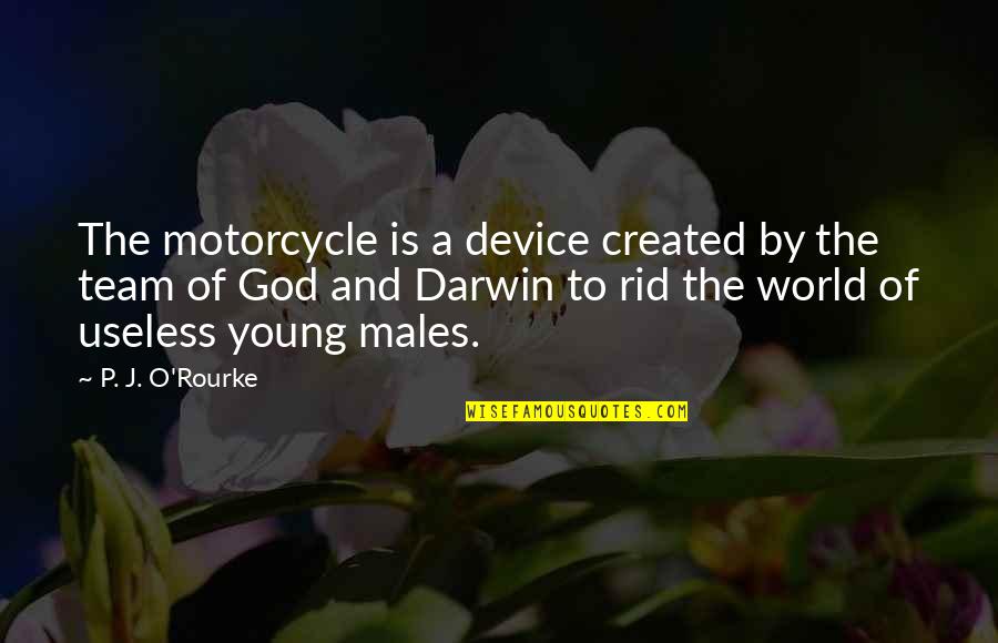 God From Darwin Quotes By P. J. O'Rourke: The motorcycle is a device created by the