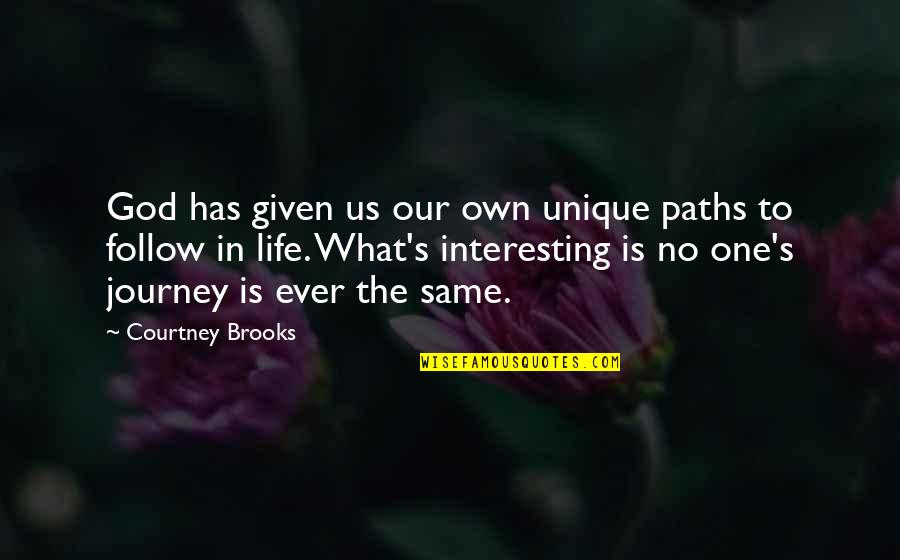 God Has Us Quotes By Courtney Brooks: God has given us our own unique paths