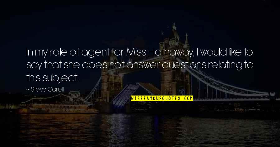 God In Human Form Quotes By Steve Carell: In my role of agent for Miss Hathaway, God In Human Form Quotes By Steve Carell: In my role of agent for Miss Hathaway,