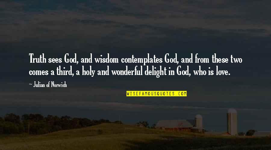 God Is A Wonderful God Quotes By Julian Of Norwich: Truth sees God, and wisdom contemplates God, and