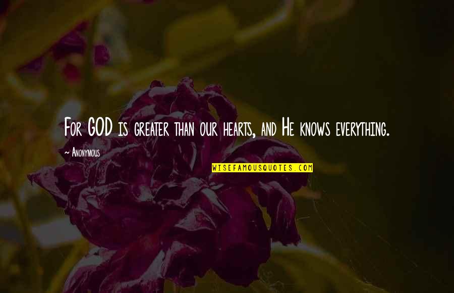 God Is Greater Quotes By Anonymous: For GOD is greater than our hearts, and