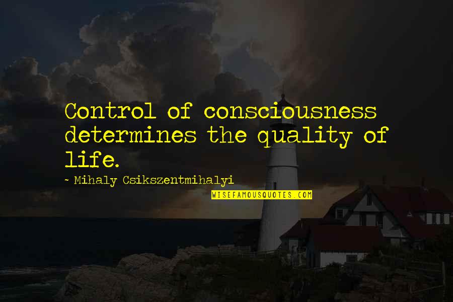 God Is Holding Your Hand Quotes By Mihaly Csikszentmihalyi: Control of consciousness determines the quality of life.