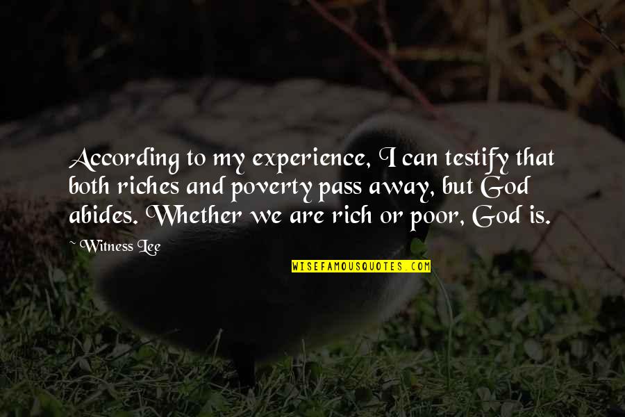 God Is My Witness Quotes By Witness Lee: According to my experience, I can testify that