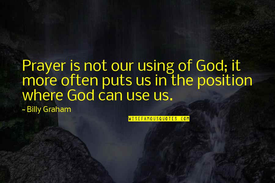 God Is Where Quotes By Billy Graham: Prayer is not our using of God; it