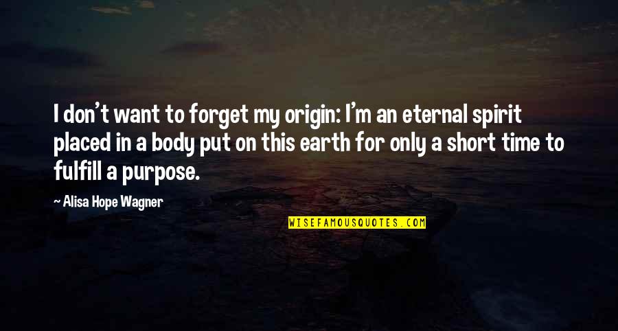 God My Only Hope Quotes By Alisa Hope Wagner: I don't want to forget my origin: I'm