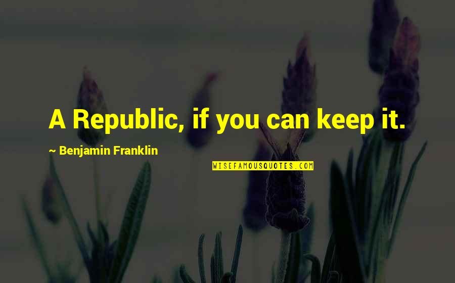 God Protect My Relationship Quotes By Benjamin Franklin: A Republic, if you can keep it.