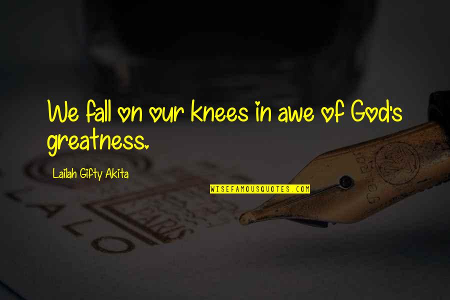 God S Greatness Quotes By Lailah Gifty Akita: We fall on our knees in awe of