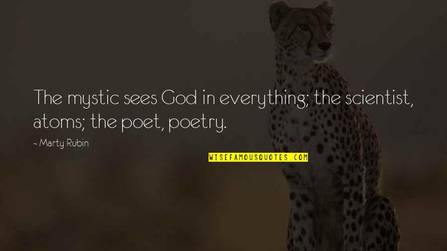 God Sees Everything Quotes By Marty Rubin: The mystic sees God in everything; the scientist,