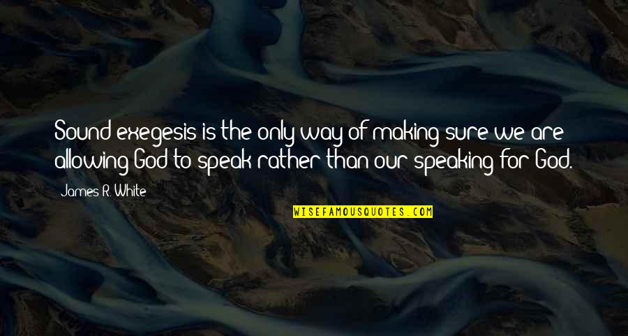 God Speak Quotes By James R. White: Sound exegesis is the only way of making