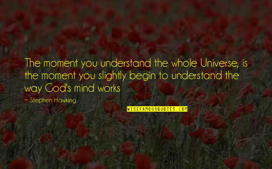 God Works Quotes By Stephen Hawking: The moment you understand the whole Universe, is