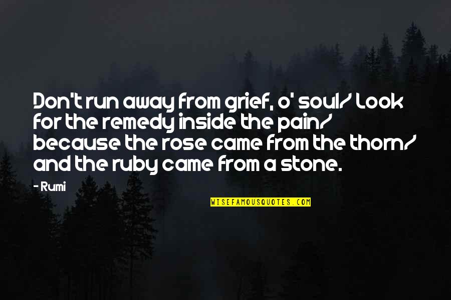Goddess Hunt Quotes By Rumi: Don't run away from grief, o' soul/ Look