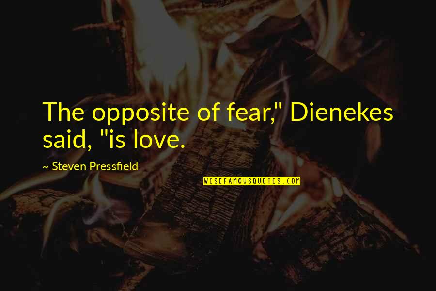 God's Got A Plan For Me Quotes By Steven Pressfield: The opposite of fear," Dienekes said, "is love.