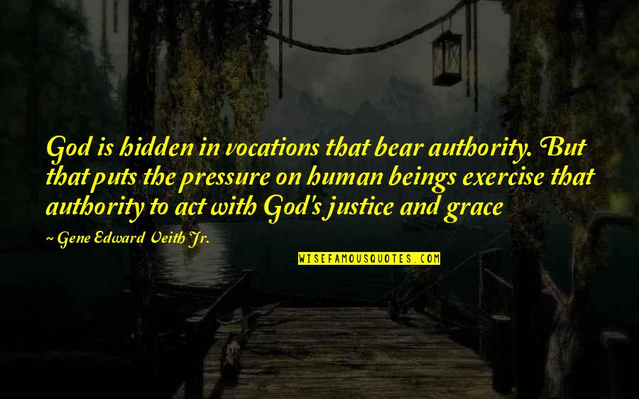 God's Justice Quotes By Gene Edward Veith Jr.: God is hidden in vocations that bear authority.