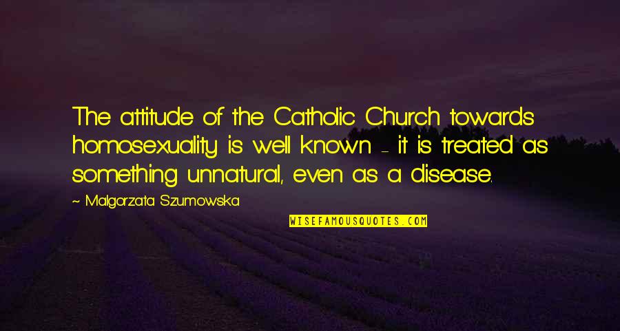 Gods Power Over Evil Quotes By Malgorzata Szumowska: The attitude of the Catholic Church towards homosexuality