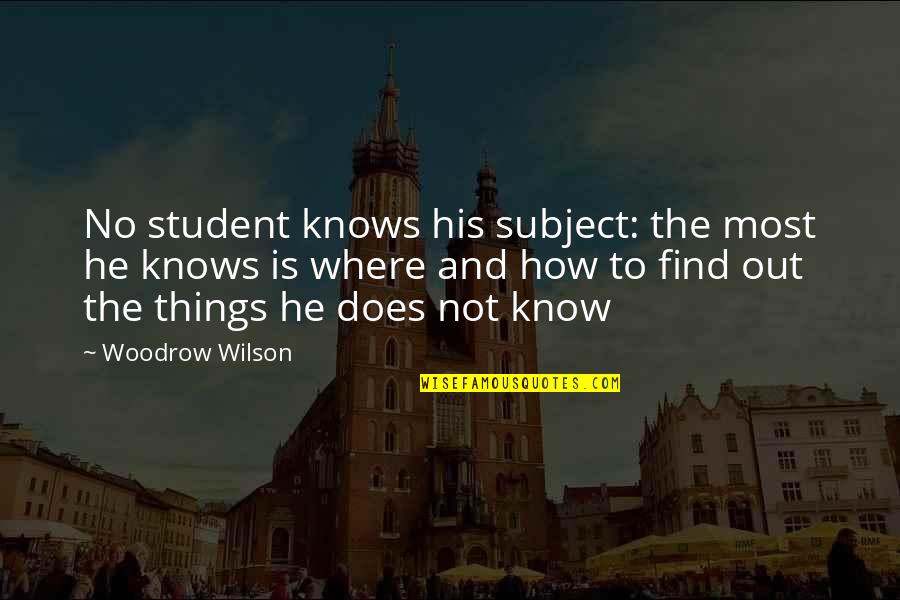 Goetell Quotes By Woodrow Wilson: No student knows his subject: the most he