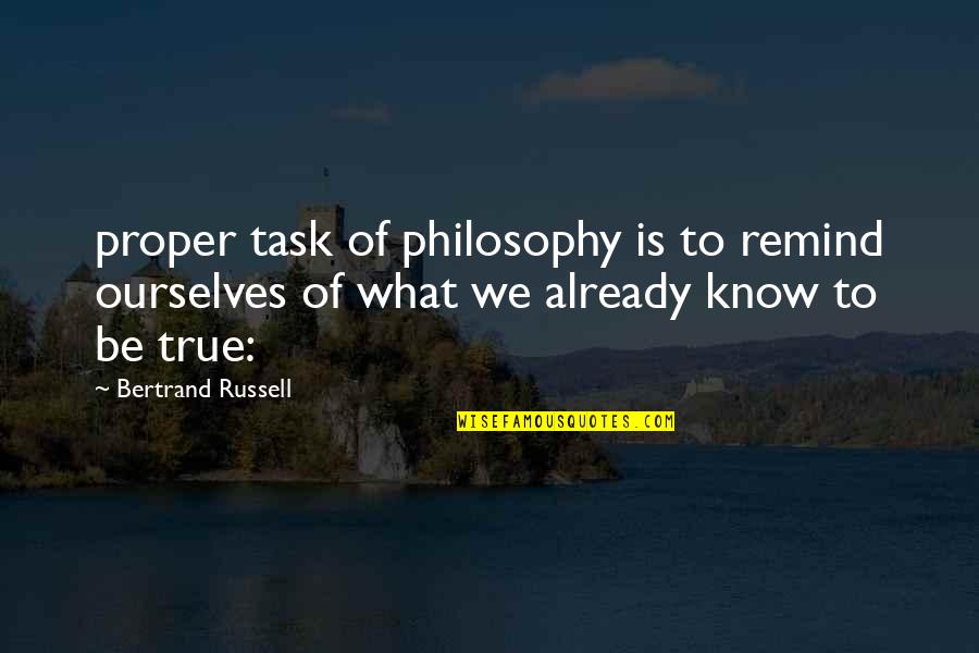 Going Away Gift Quotes By Bertrand Russell: proper task of philosophy is to remind ourselves