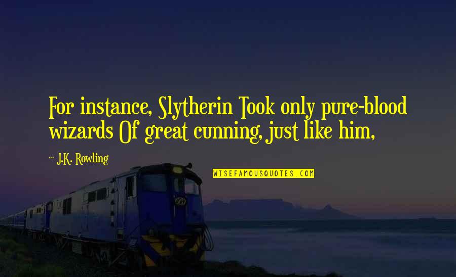 Going Fast In Cars Quotes By J.K. Rowling: For instance, Slytherin Took only pure-blood wizards Of Going Fast In Cars Quotes By J.K. Rowling: For instance, Slytherin Took only pure-blood wizards Of