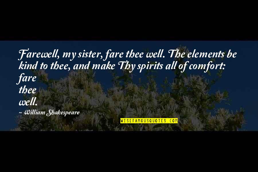 Going To Hometown Quotes By William Shakespeare: Farewell, my sister, fare thee well. The elements