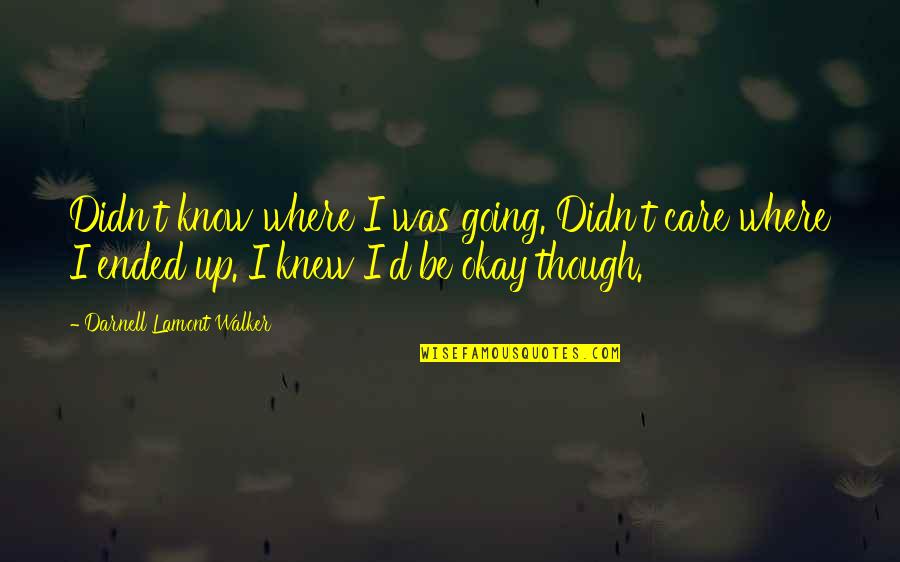 Going To Other Places Quotes By Darnell Lamont Walker: Didn't know where I was going. Didn't care