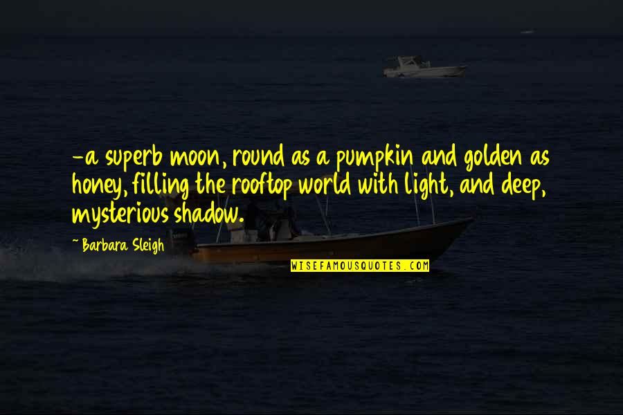 Golden World Quotes By Barbara Sleigh: -a superb moon, round as a pumpkin and