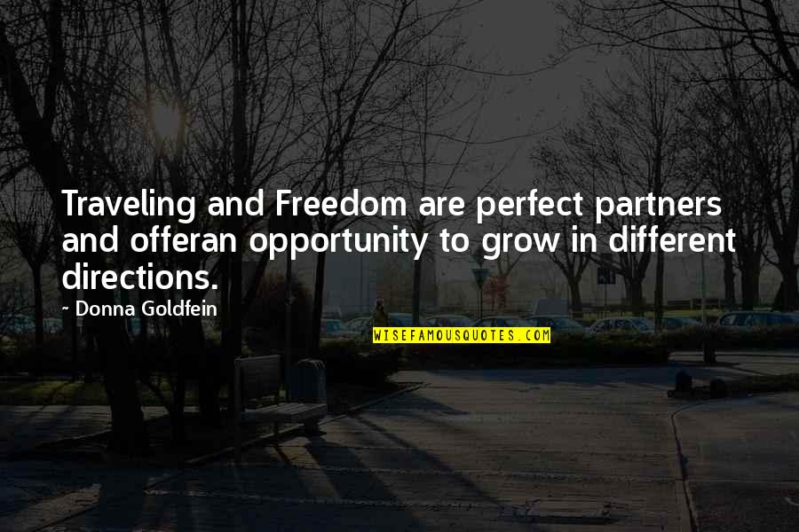 Goldfein Quotes By Donna Goldfein: Traveling and Freedom are perfect partners and offeran