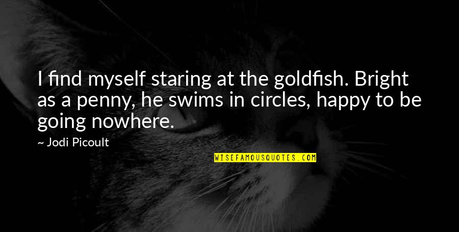 Goldfish's Quotes By Jodi Picoult: I find myself staring at the goldfish. Bright Goldfish's Quotes By Jodi Picoult: I find myself staring at the goldfish. Bright