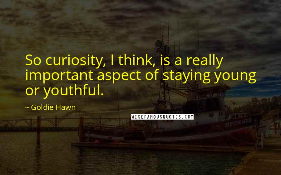 Goldie Hawn quotes: So curiosity, I think, is a really important aspect of staying young or youthful. Goldie Hawn quotes: So curiosity, I think, is a really important aspect of staying young or youthful.