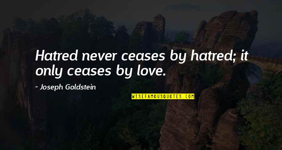 Goldstein Quotes By Joseph Goldstein: Hatred never ceases by hatred; it only ceases