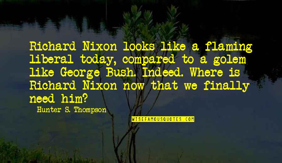 Golem Quotes By Hunter S. Thompson: Richard Nixon looks like a flaming liberal today, Golem Quotes By Hunter S. Thompson: Richard Nixon looks like a flaming liberal today,