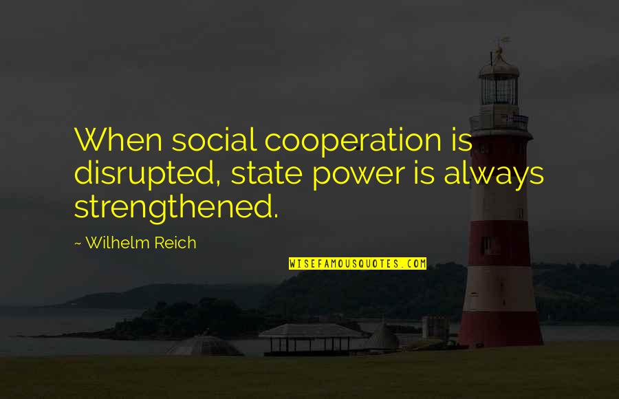 Gollsh Quotes By Wilhelm Reich: When social cooperation is disrupted, state power is