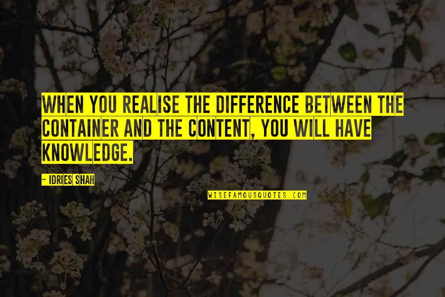 Golpeteo Vuelta Quotes By Idries Shah: When you realise the difference between the container Golpeteo Vuelta Quotes By Idries Shah: When you realise the difference between the container
