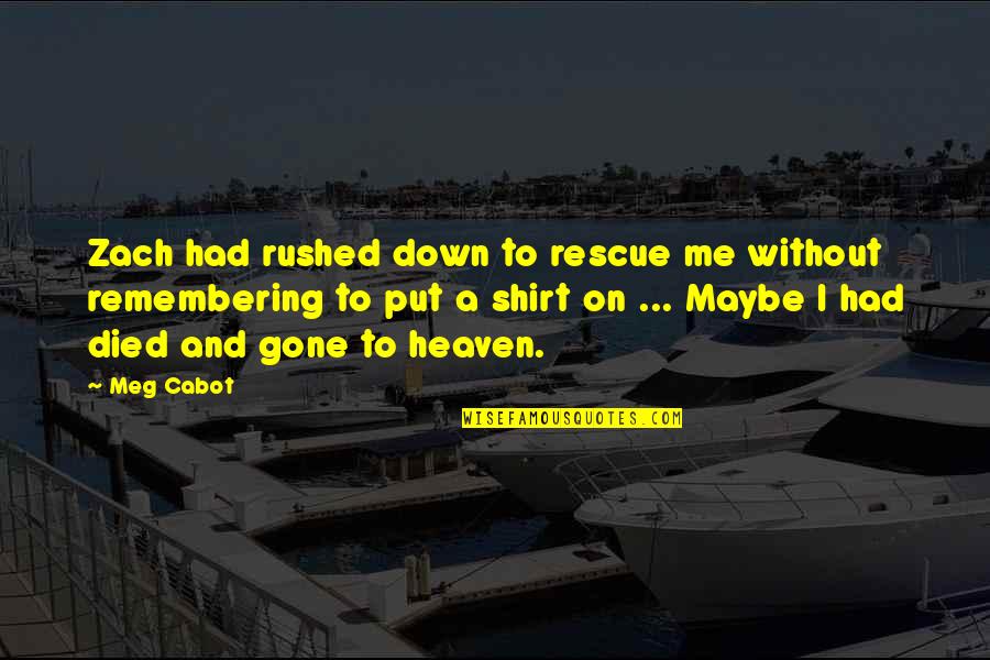 Gone To Heaven Quotes By Meg Cabot: Zach had rushed down to rescue me without