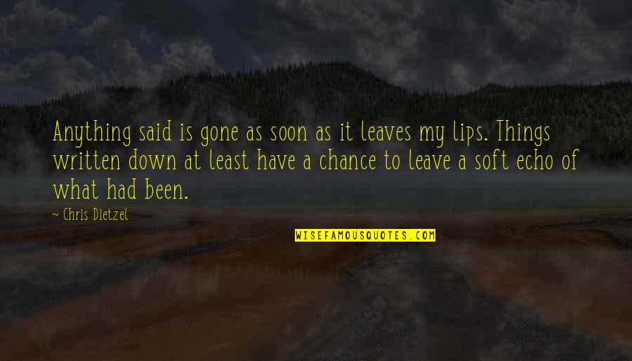 Gone To Soon Quotes By Chris Dietzel: Anything said is gone as soon as it