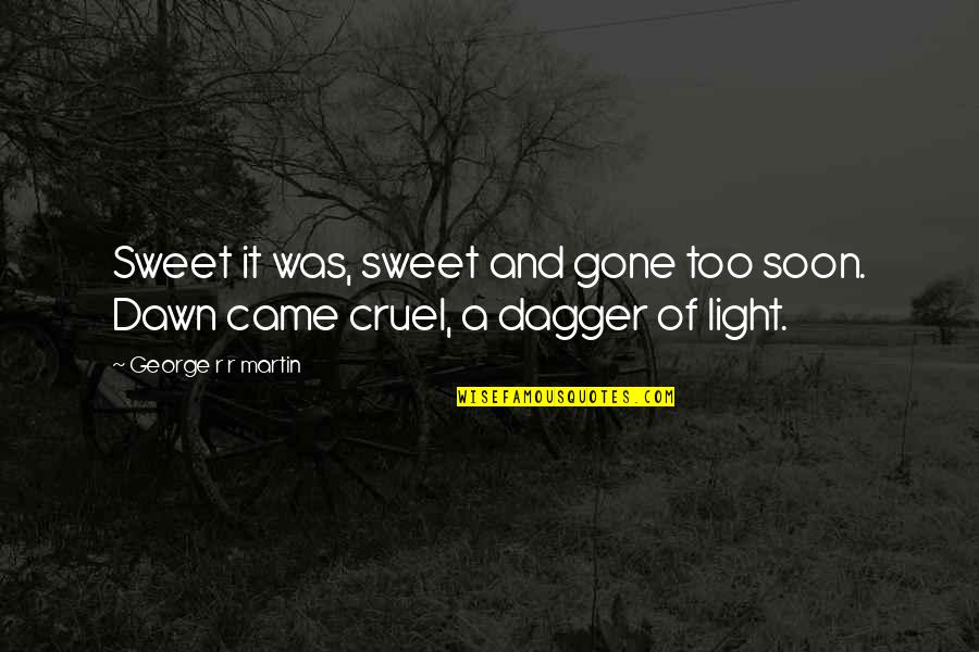Gone Too Soon Quotes By George R R Martin: Sweet it was, sweet and gone too soon.