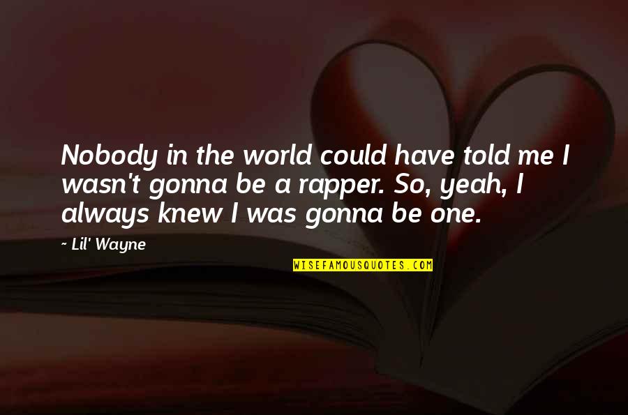 Gonna Be Me Quotes By Lil' Wayne: Nobody in the world could have told me Gonna Be Me Quotes By Lil' Wayne: Nobody in the world could have told me